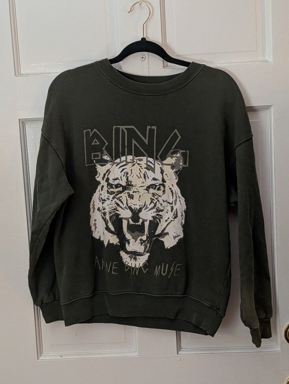 ANINE BING Tiger Sweatshirt Forest Green Organic Cotton XS - Picture 2 of 6